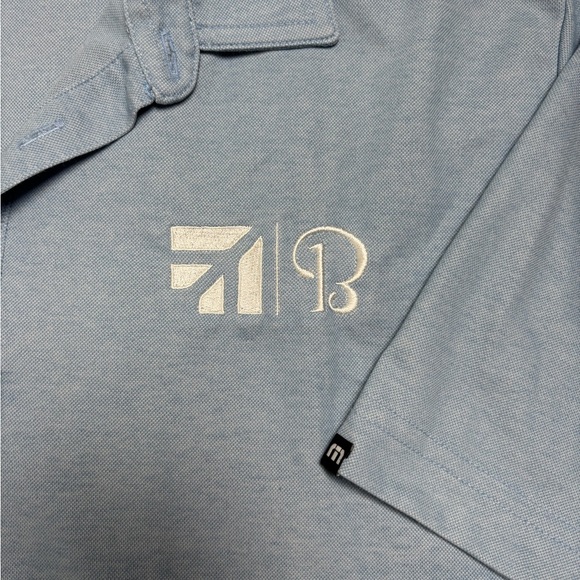 Travis Mathew Polo Shirt Golf Heather Blue Short Sleeve Men Sz XL Logo - Picture 3 of 4